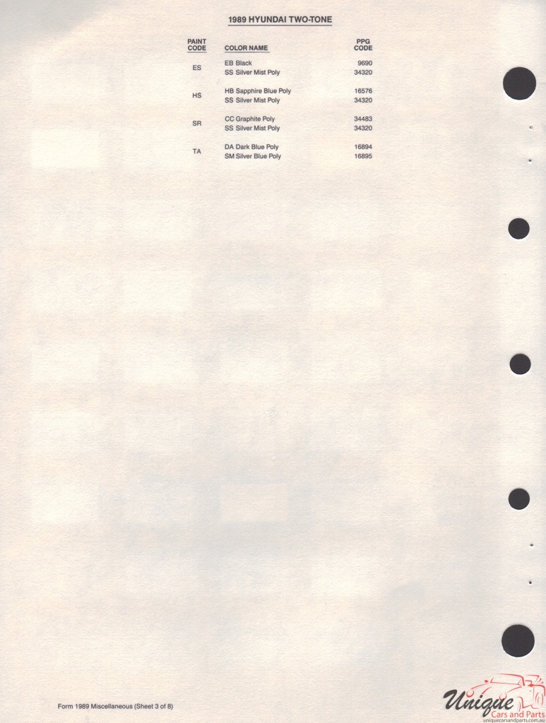 1989 Hyundai Paint Charts PPG 2